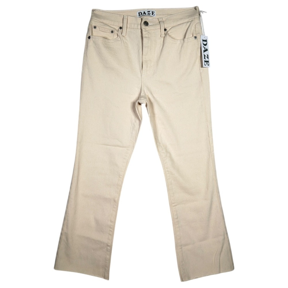 DAZE Shy Girl‎ Crop Flare Jeans 28 Ecru High Rise Raw Hem NWT